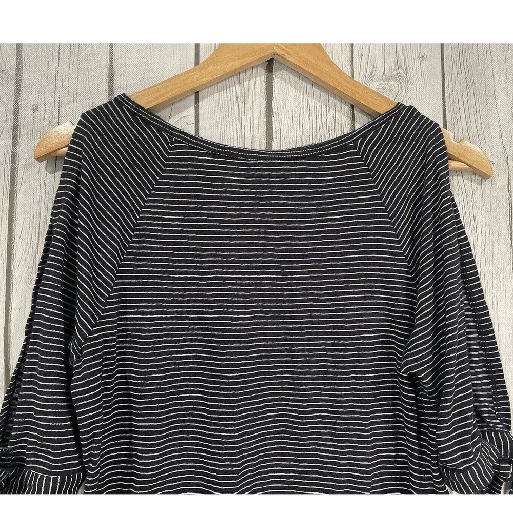 LOFT Striped Cold Shoulder Tie Sleeve Top Black White Size Small